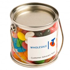 SMALL PVC BUCKET FILLED WITH JELLY BEANS 180G (CORP COLOURED OR MIXED COLOURED JELLY BEANS)