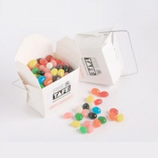 WHITE CARDBOARD NOODLE BOX  WITH JELLY BEANS 100G (MIXED COLOURS OR CORPORATE COLOURS)