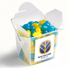FROSTED PP NOODLE BOX FILLED WITH JELLY BEANS 100G (MIXED COLOURS OR CORPORATE COLOURS)