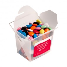FROSTED PP NOODLE BOX FILLED WITH CHOC BEANS (SMARTIE LOOK ALIKE) 100G (MIXED COLOURS)