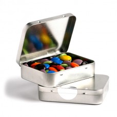 RECTANGLE HINGE TIN FILLLED WITH CHOC BEANS 65G (CORPORATE COLOURS)