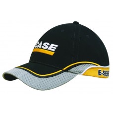 BRUSHED HEAVY COTTON CAP WITH MESH PEAK AND CROWN INDENT, EMBROIDERED TRIM AND PIPING