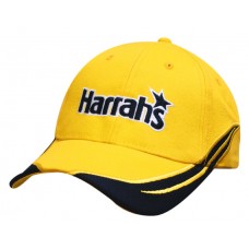 BRUSHED HEAVY COTTON CAP WITH PEAK & CROWN INSERTS WITH EMBROIDERED TRIM