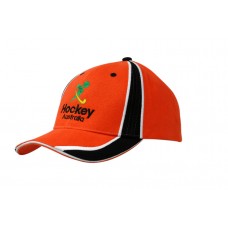BRUSHED HEAVY COTTON CAP WITH SANDWICH TRIM AND FABRIC INSERTS/EMBROIDERY ON CROWN & PEAK