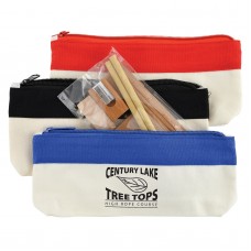Bamboo Stationery Set In Cotton / Canvas Organiser / Pencil Case