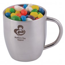 Assorted Colour Mini Jelly Beans in Double Wall Stainless Steel Curved Mug