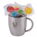 Assorted Colour Lolliops in Double Wall Stainless Steel Curved Mug