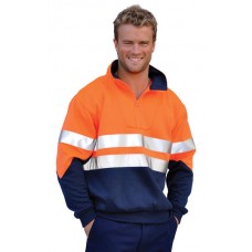 Men's High Visibility Long Sleeve Fleecy Sweat With Collar & 3M Tapes